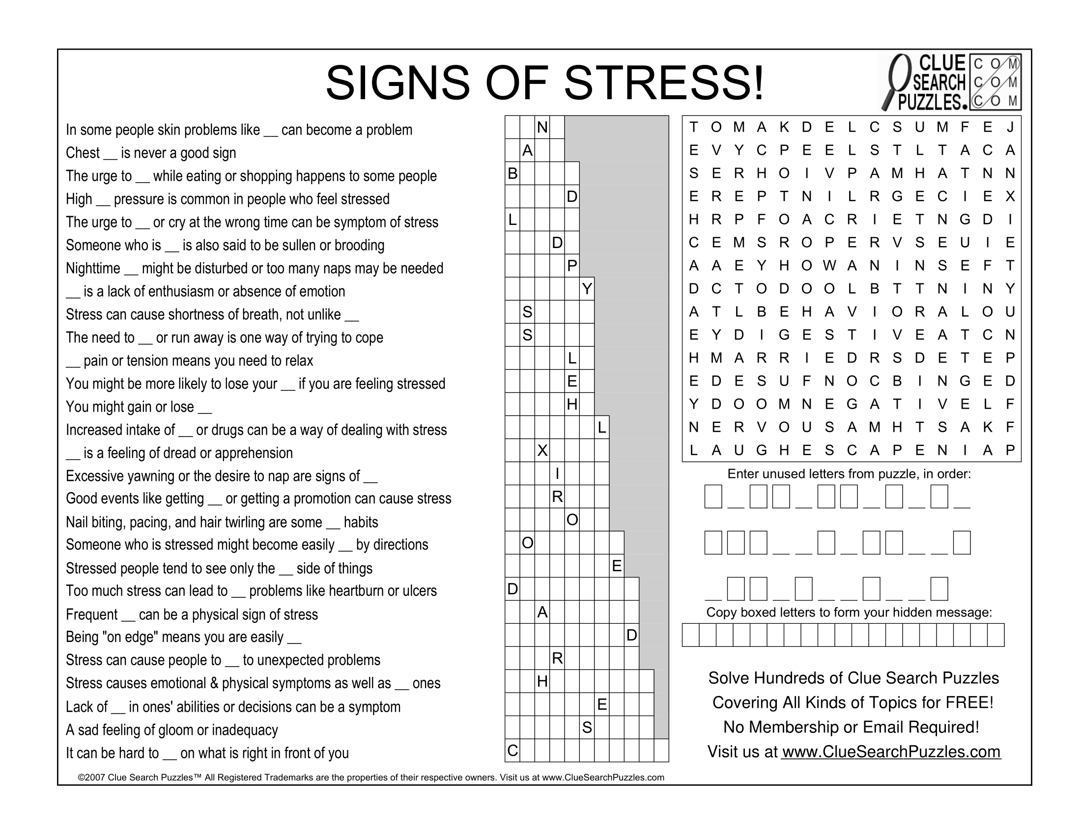 Stress Crossword Puzzle