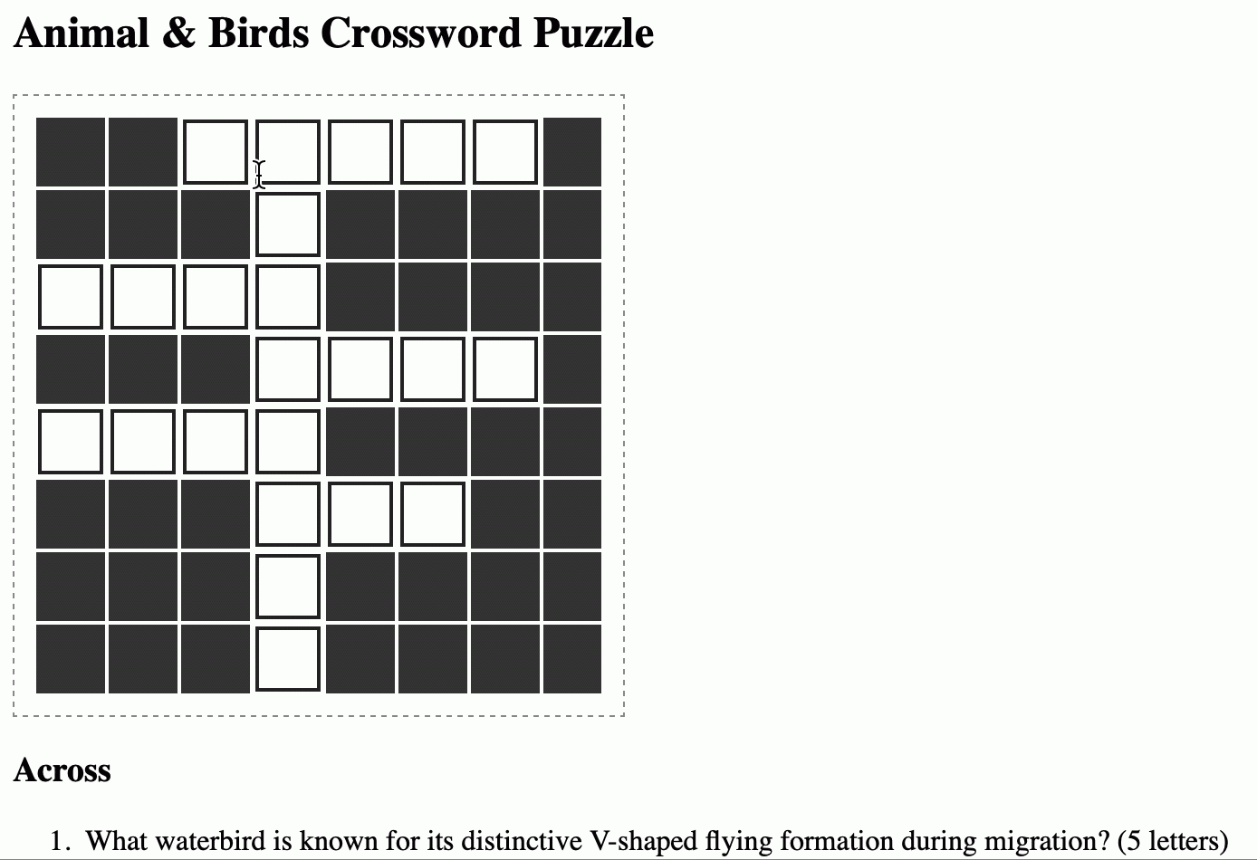 Crossword Puzzle Html