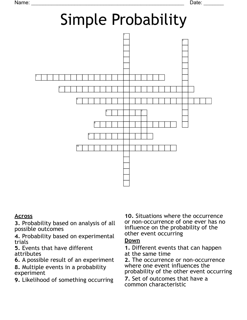 Simple Probability Crossword WordMint