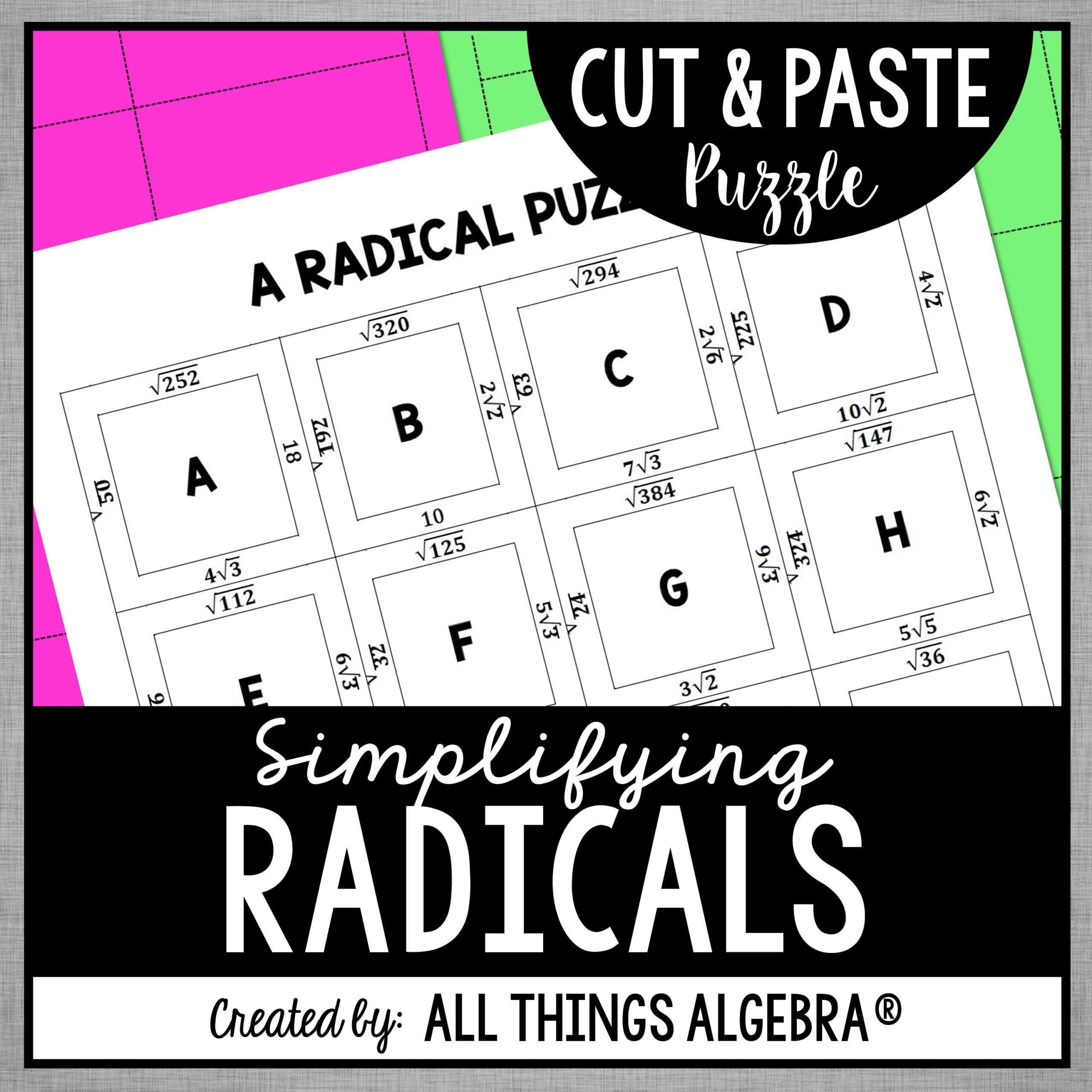 Simplifying Radicals Cut U0026 Paste Puzzle Simplifying Radicals Cut U0026 Paste Puzzle