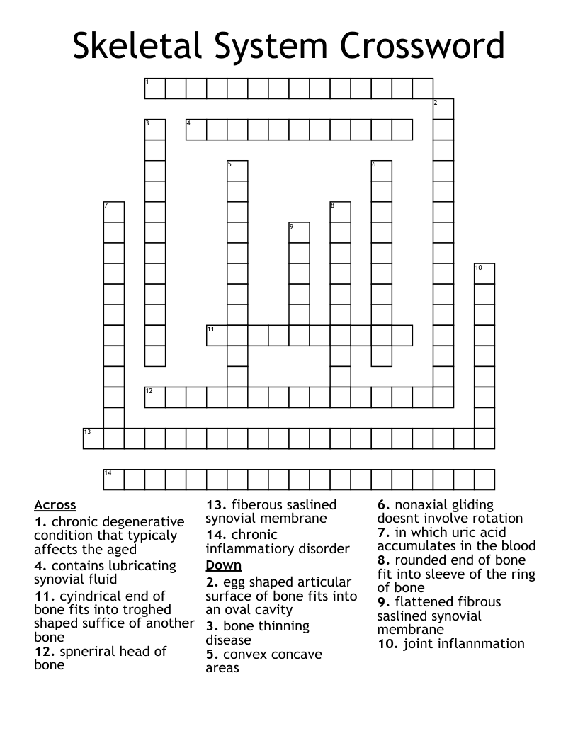 Skeletal System Crossword WordMint Skeletal System Crossword WordMint