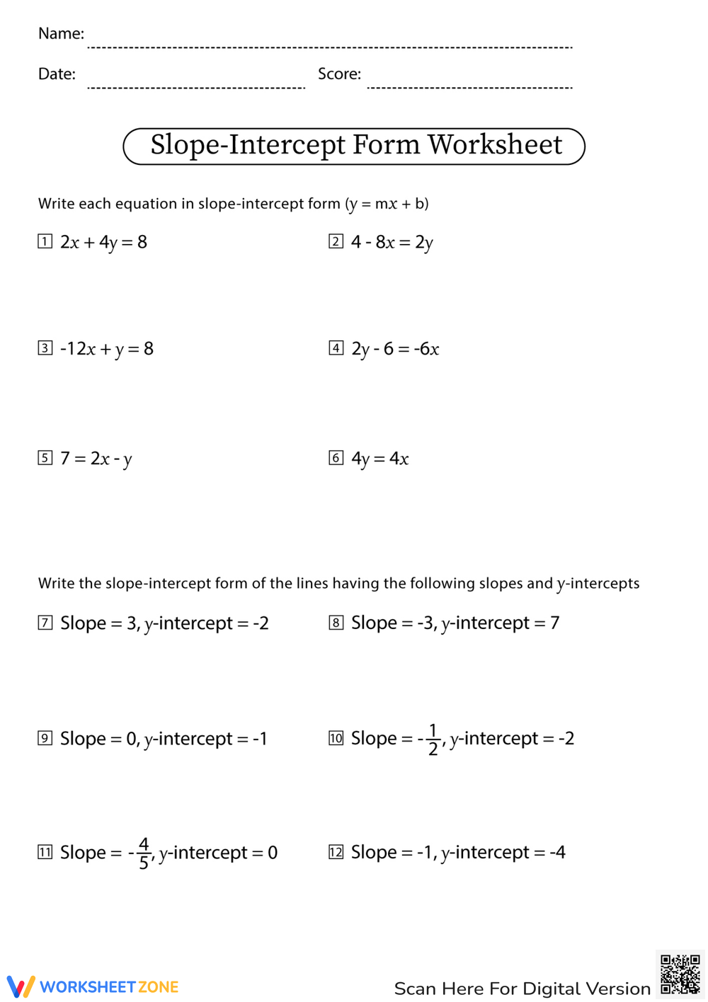 Standard To Slope Intercept Worksheet Puzzle