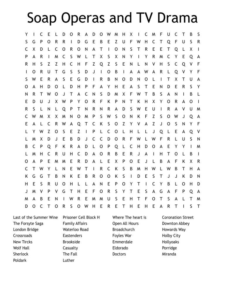 Soap Operas And TV Drama Word Search WordMint