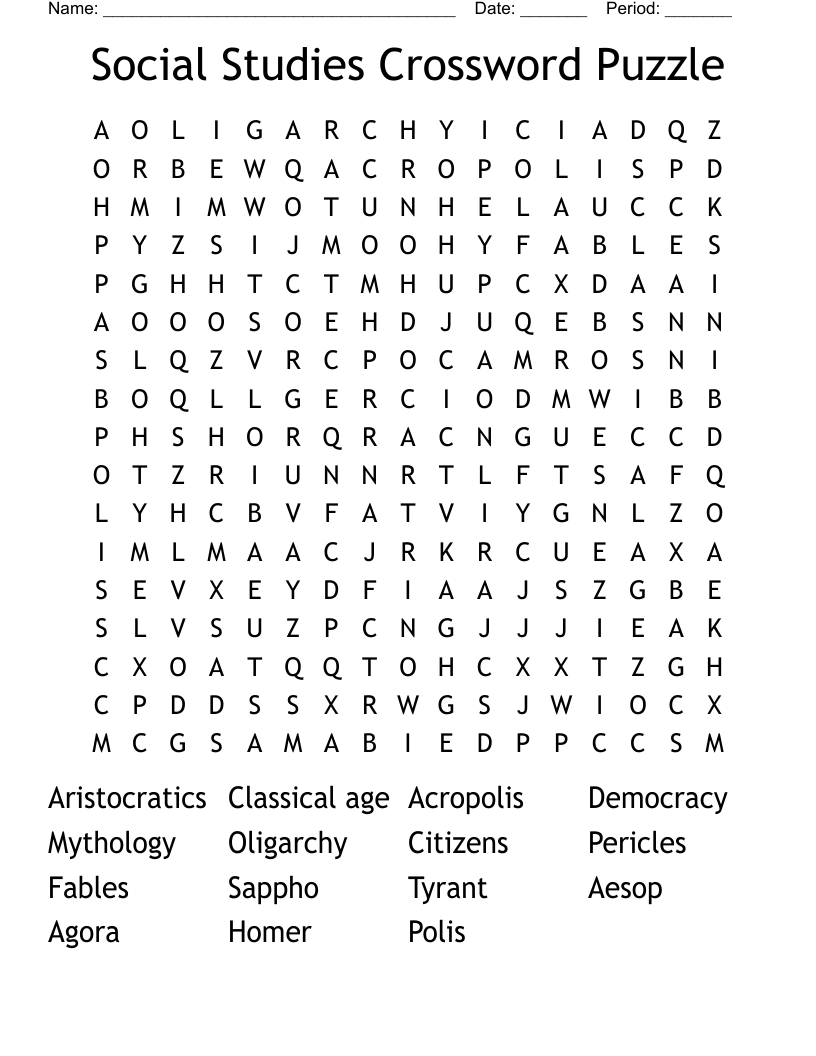 Social Studies Crossword Puzzle Word Search WordMint