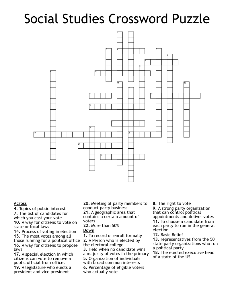 Social Studies Crossword Puzzle WordMint