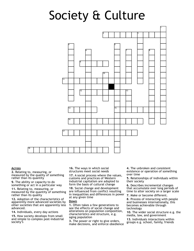 Society U0026 Culture Crossword WordMint Society U0026 Culture Crossword WordMint