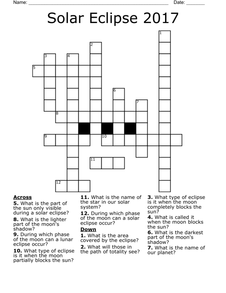 Solar Eclipse 2017 Crossword WordMint