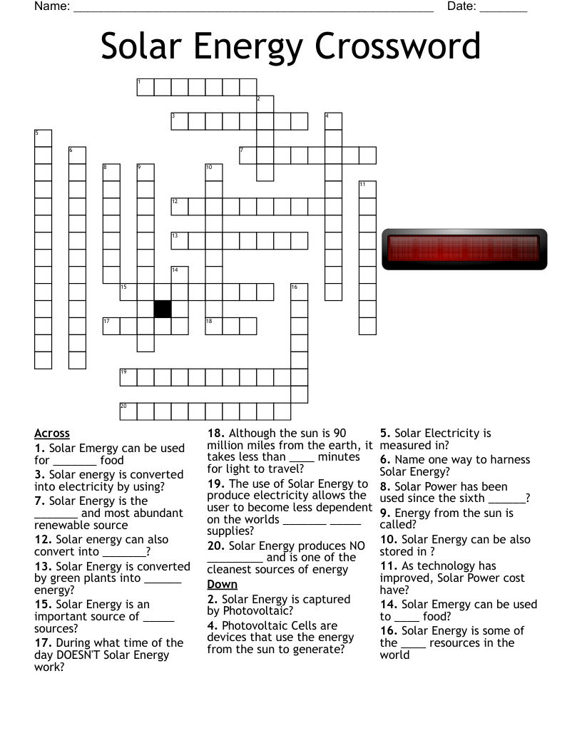Student Worksheet Crossword Puzzle Renewable Energy