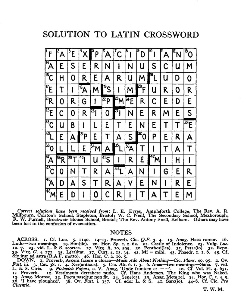 Solution To Latin Crossword Greece U0026 Rome Cambridge Core