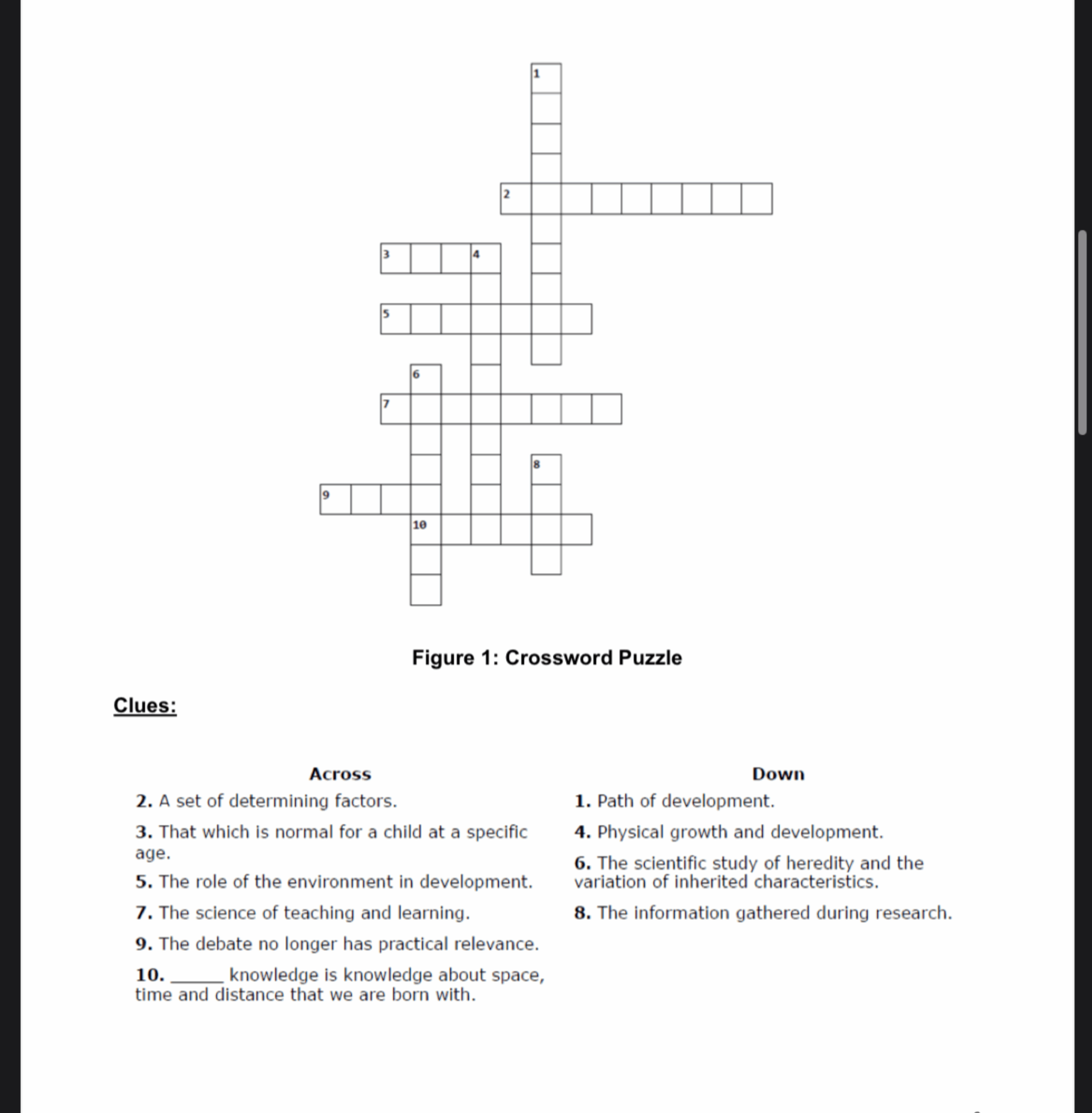 Solved Figure 1 Crossword Puzzle Clues Across A Set Of Chegg Solved Figure 1 Crossword Puzzle Clues Across A Set Of Chegg