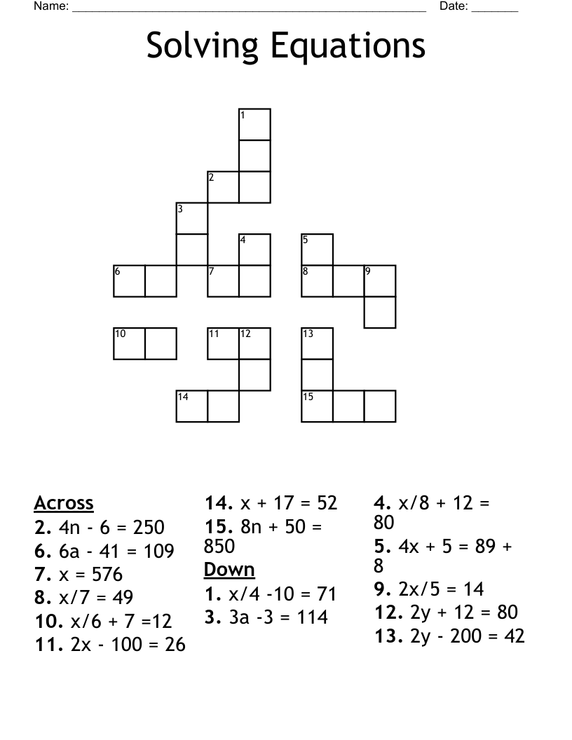 Solving Equations Crossword WordMint