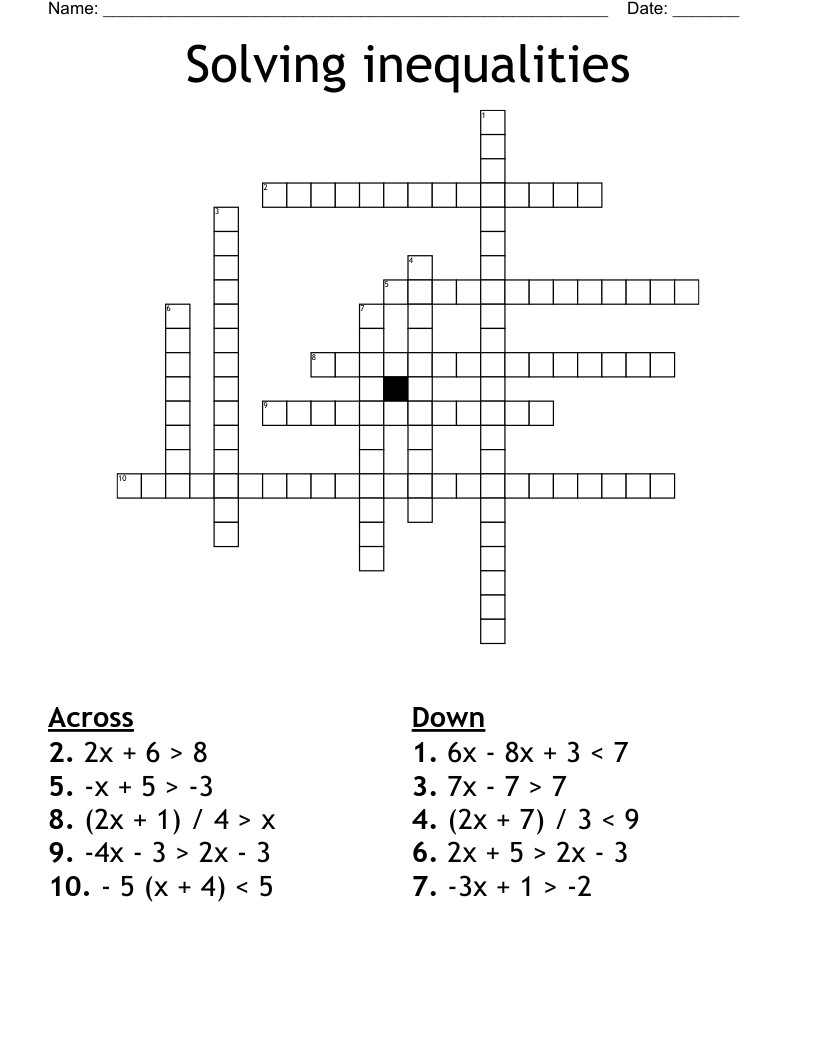 Solving Inequalities Crossword WordMint Solving Inequalities Crossword WordMint