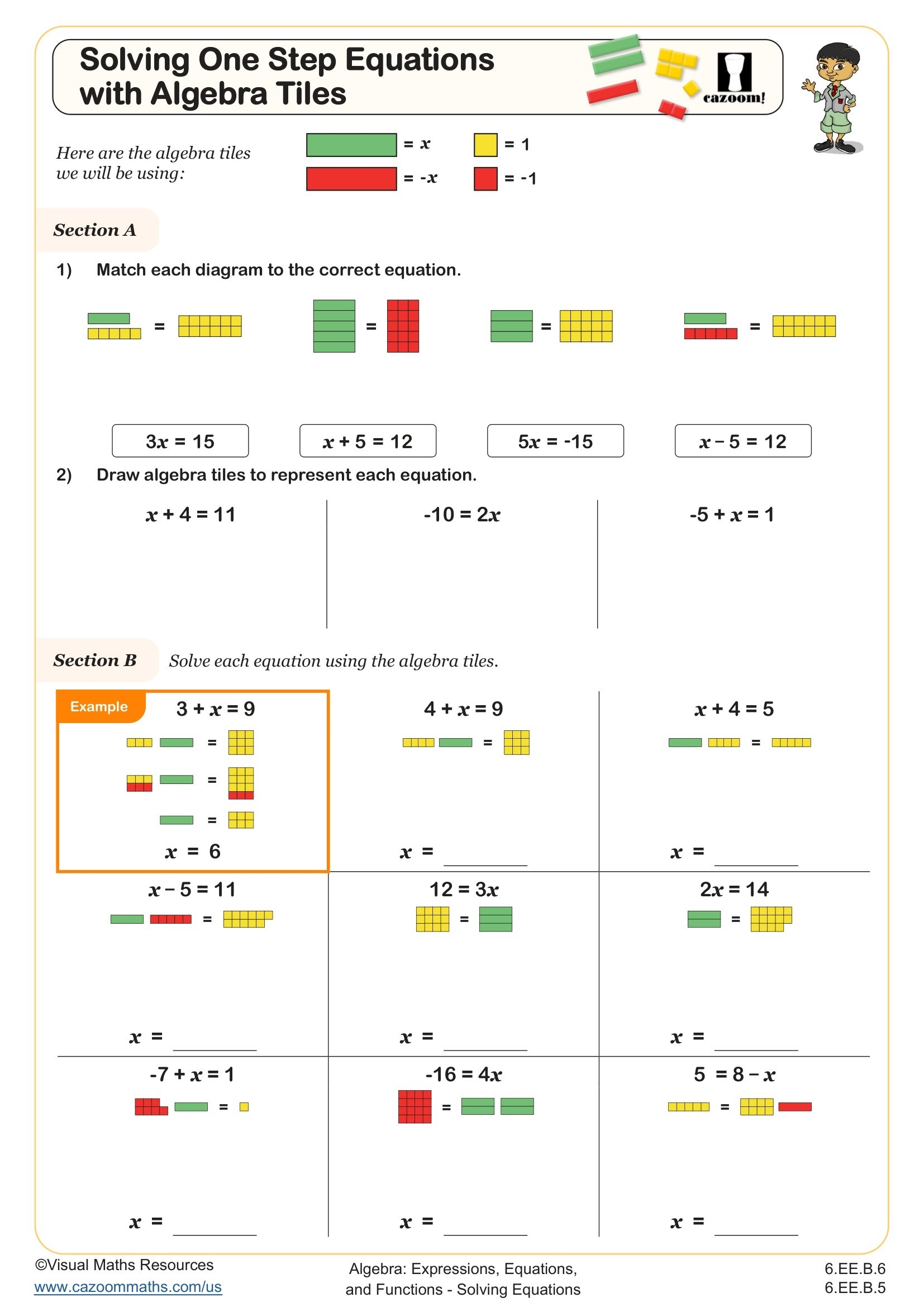 Solving One Step Equations With Algebra Tiles Worksheet Fun And Engaging 6th Grade Number U0026 Operations Worksheet