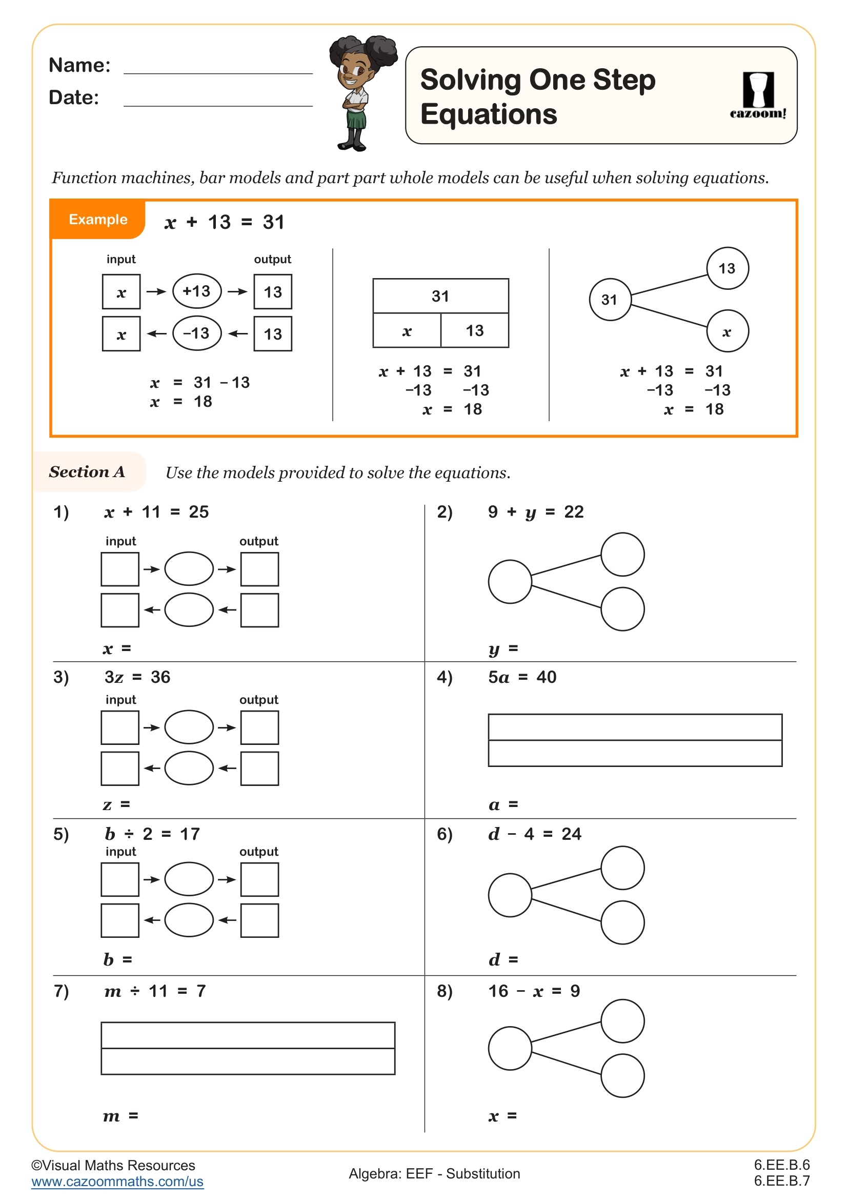 One Step Equation Worksheet With Puzzle