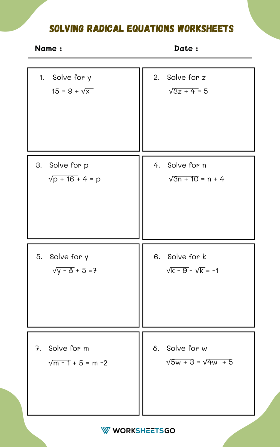 Solving Radical Equations Worksheets WorksheetsGO Solving Radical Equations Worksheets WorksheetsGO