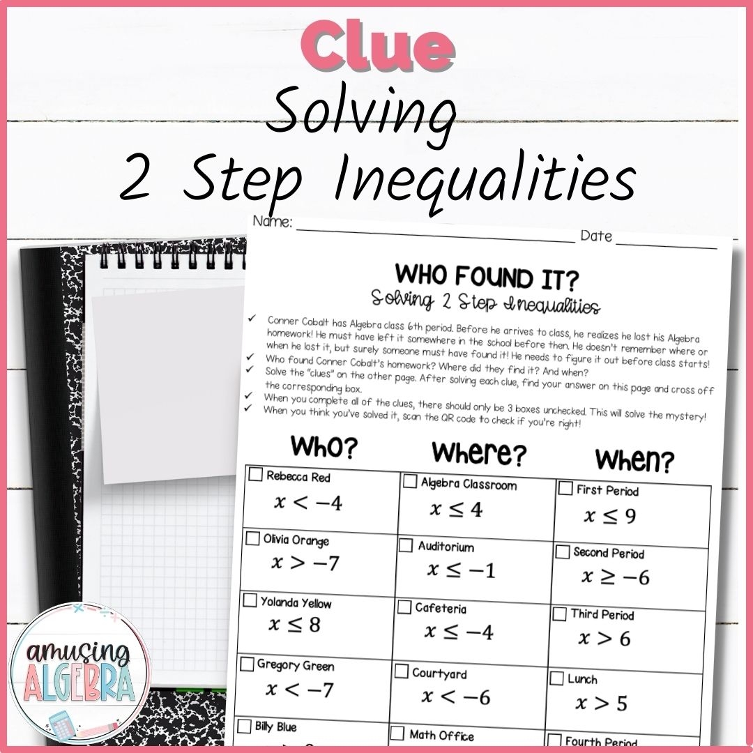 Solving Two Step Inequalities Clue Mystery Activity Made By Teachers