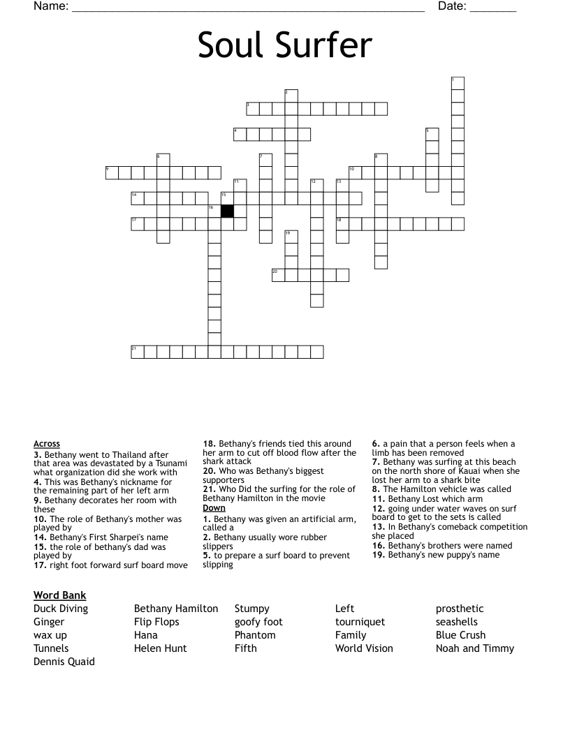 Soul Surfer Crossword WordMint