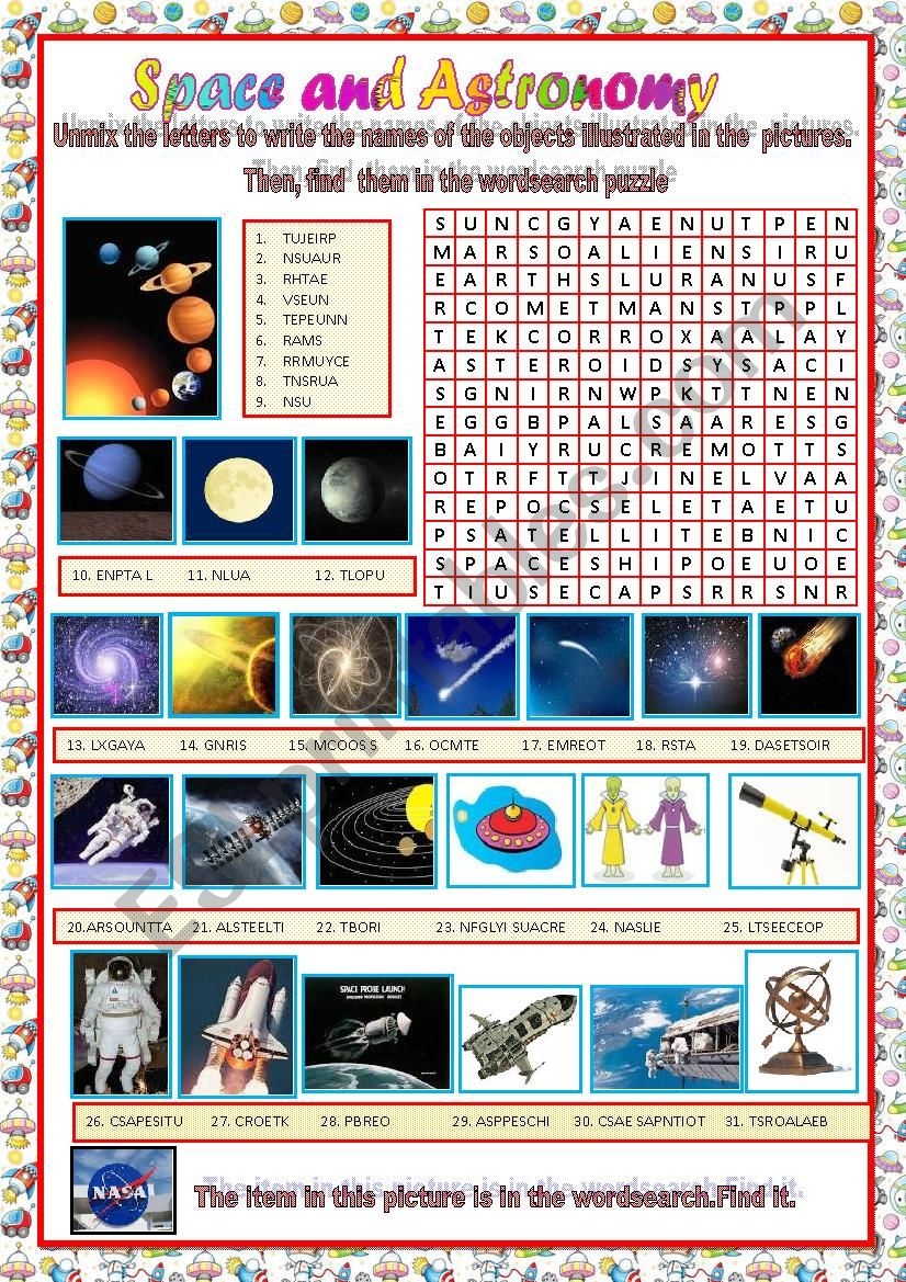 Space And Astronomy Wordsearch Puzzle ESL Worksheet By Oumsalsabil Space And Astronomy Wordsearch Puzzle ESL Worksheet By Oumsalsabil