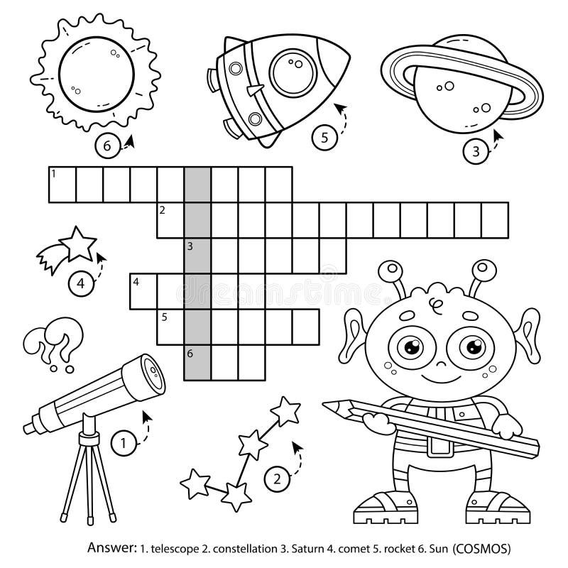 Space Crossword Puzzle Alien With Telescope Planets And Rocket Space Crossword Puzzle Alien With Telescope Planets And Rocket