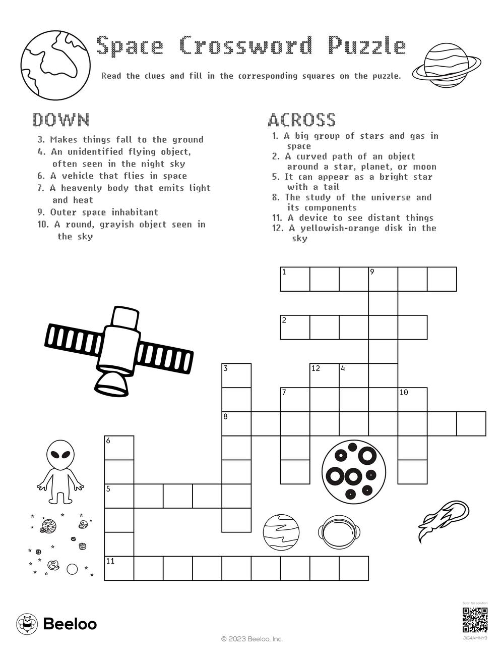 Space Crossword Puzzle Beeloo Printable Crafts And Activities For Kids