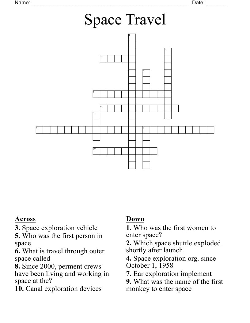 Space Travel Crossword WordMint