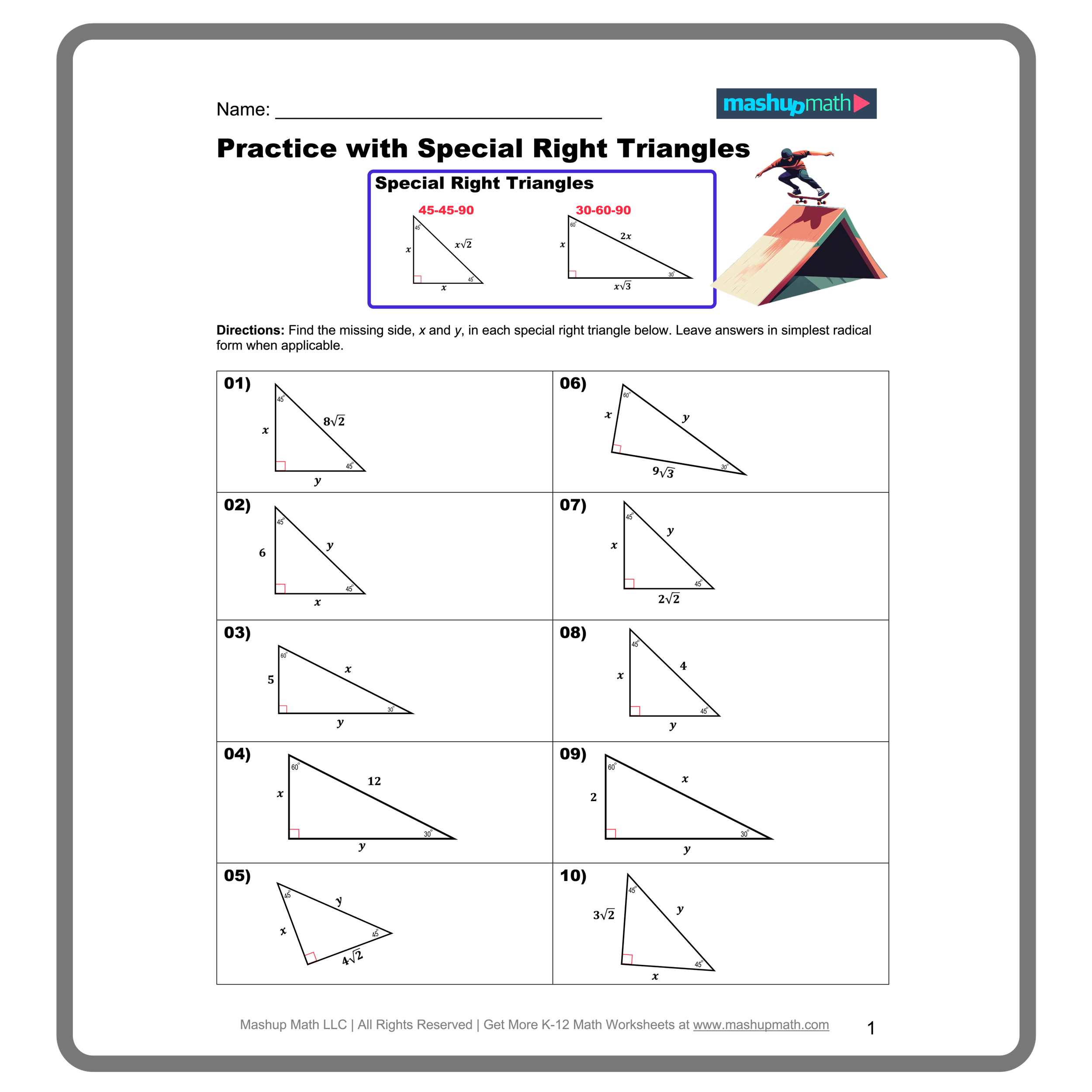 Special Right Triangles Worksheet Puzzle Special Right Triangles Worksheet Puzzle
