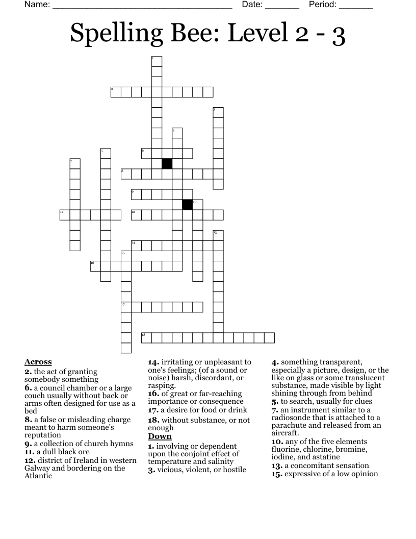 Spelling Bee Level 2 3 Crossword WordMint