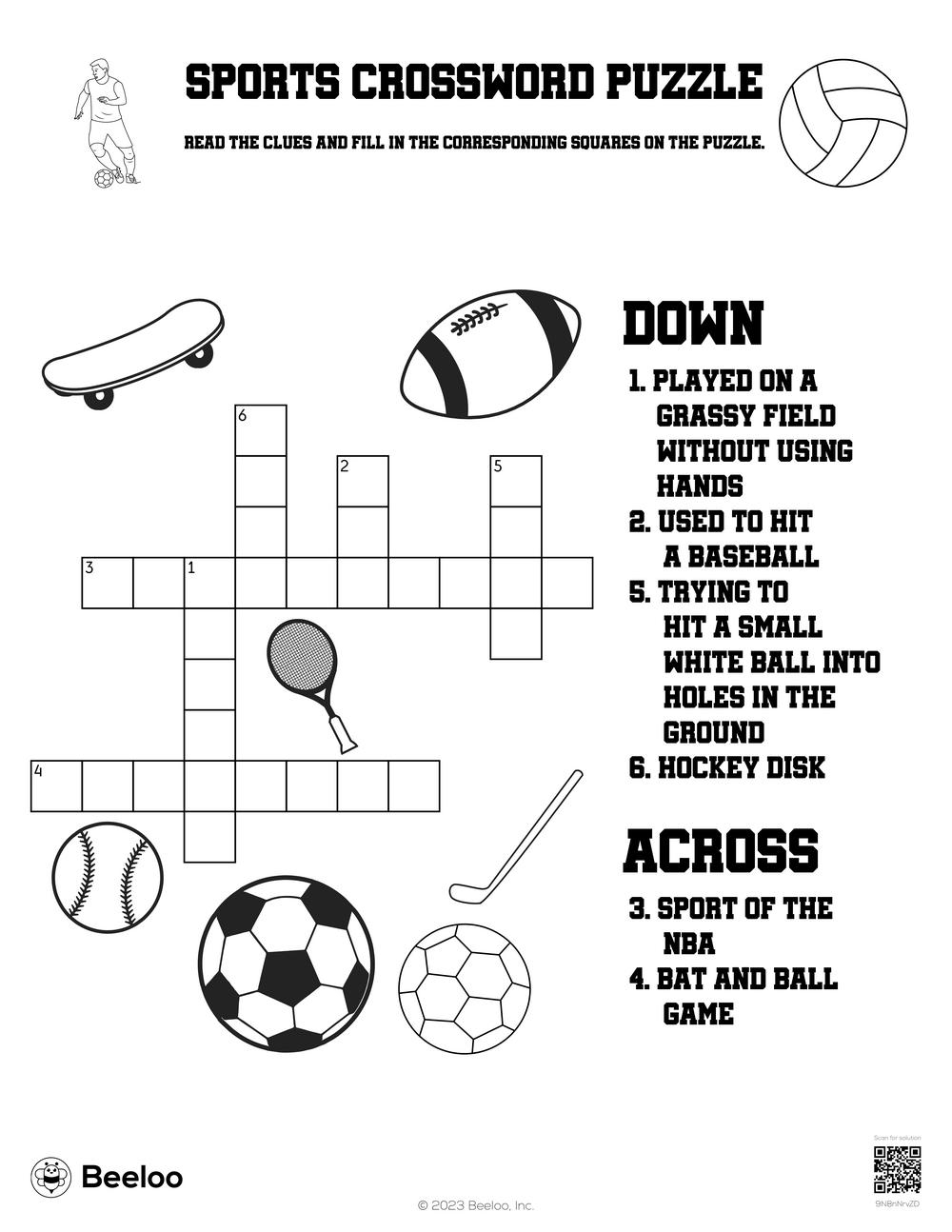 Sports Crossword Puzzle Beeloo Printable Crafts And Activities Worksheets Library