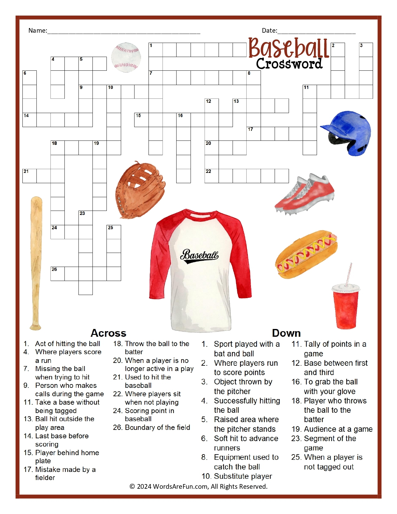 Sports Crossword Puzzles