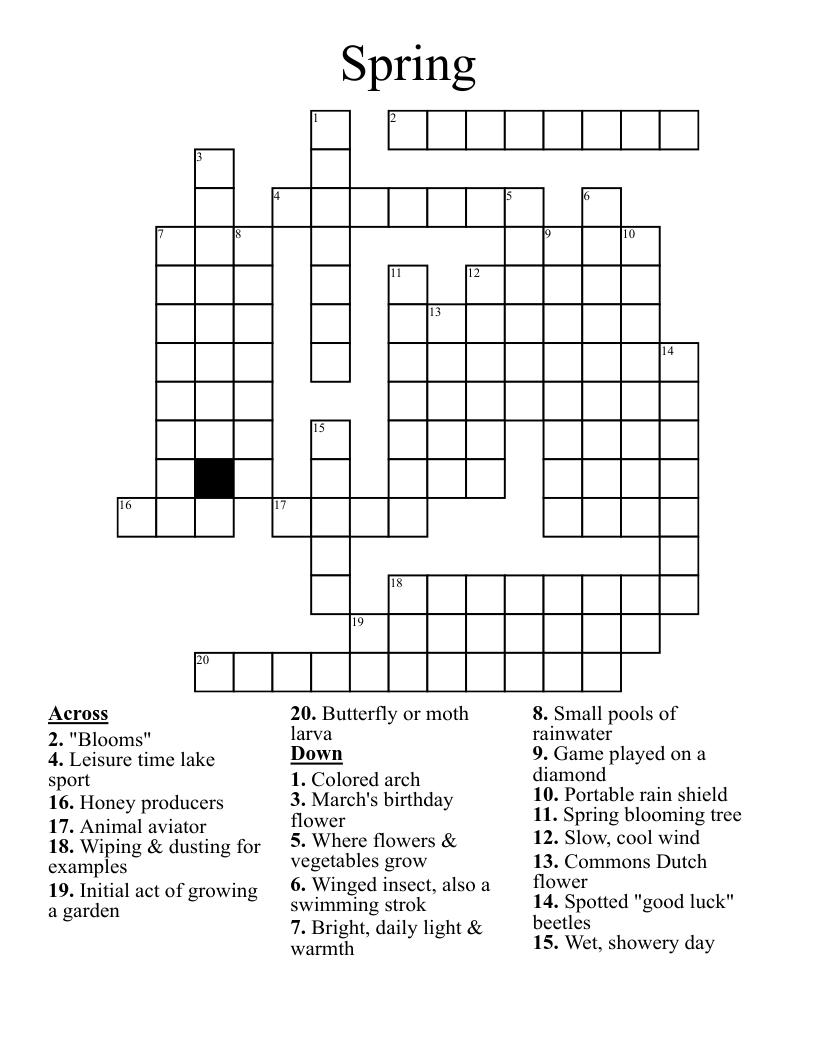Easy Spring Crossword Puzzle Printable