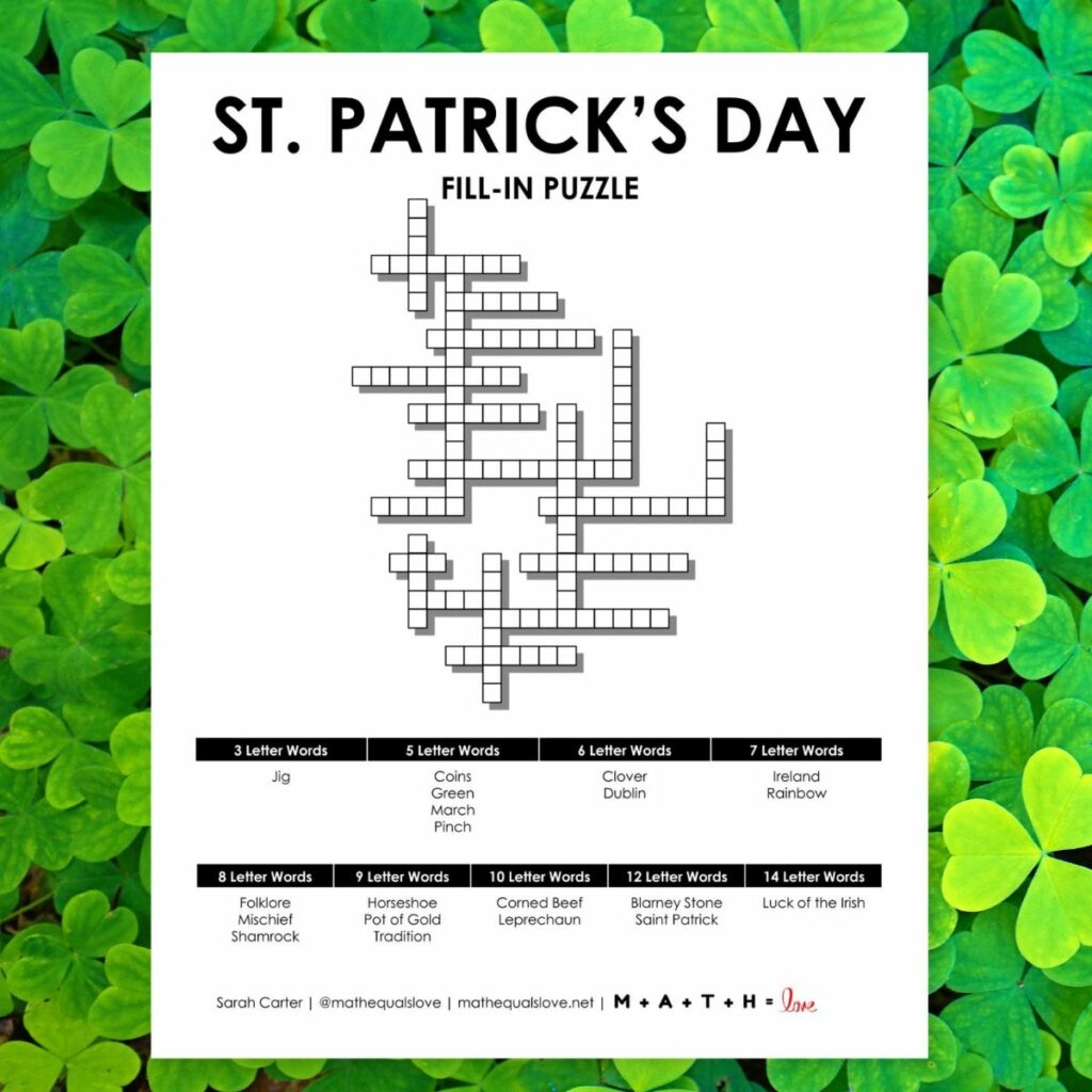 St Patrick s Day Fill In Puzzle Math U003d Love St Patrick s Day Fill In Puzzle Math U003d Love