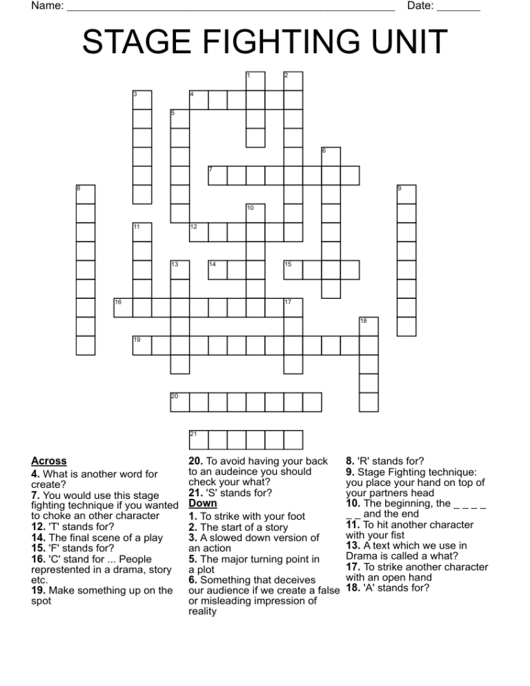 STAGE FIGHTING UNIT Crossword WordMint