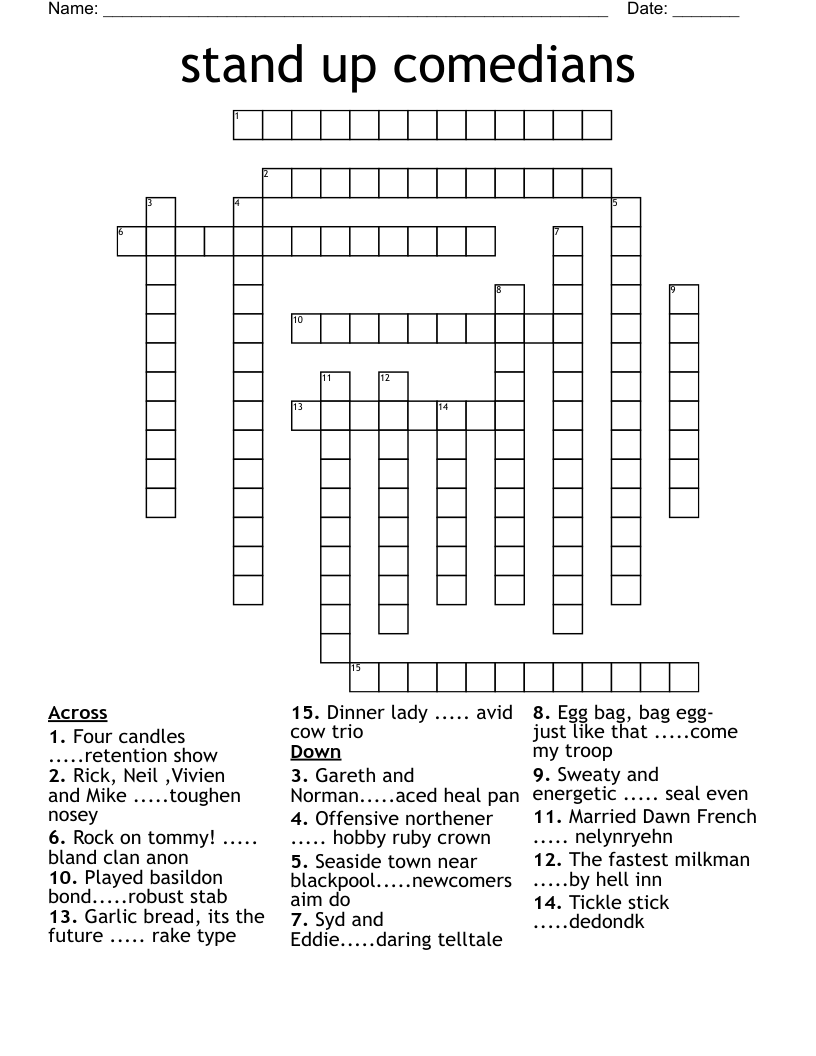 Stand Up Comedians Crossword WordMint