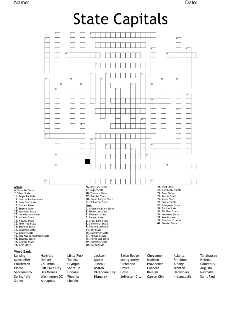 State Capitals Crossword WordMint