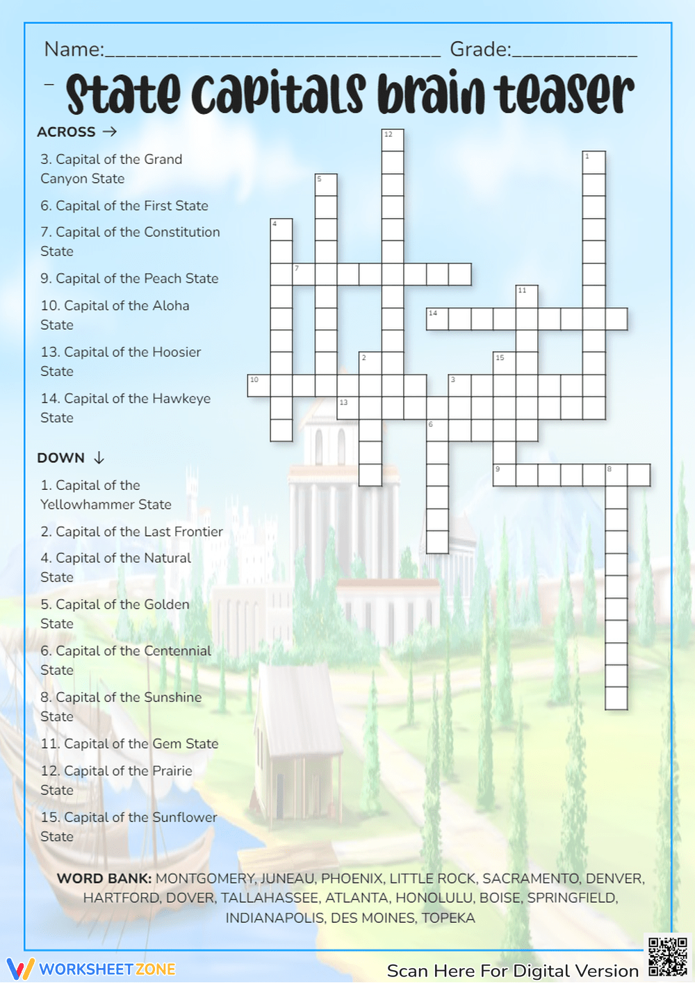 State Capitals Crossword Worksheets 2025