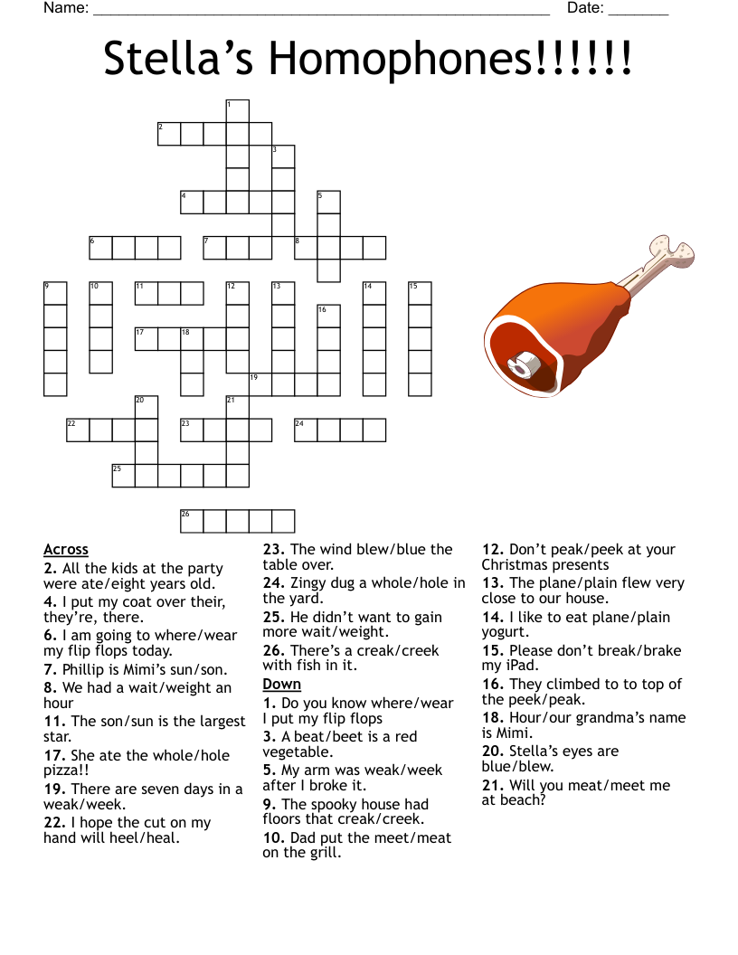 Stella s Homophones Crossword WordMint