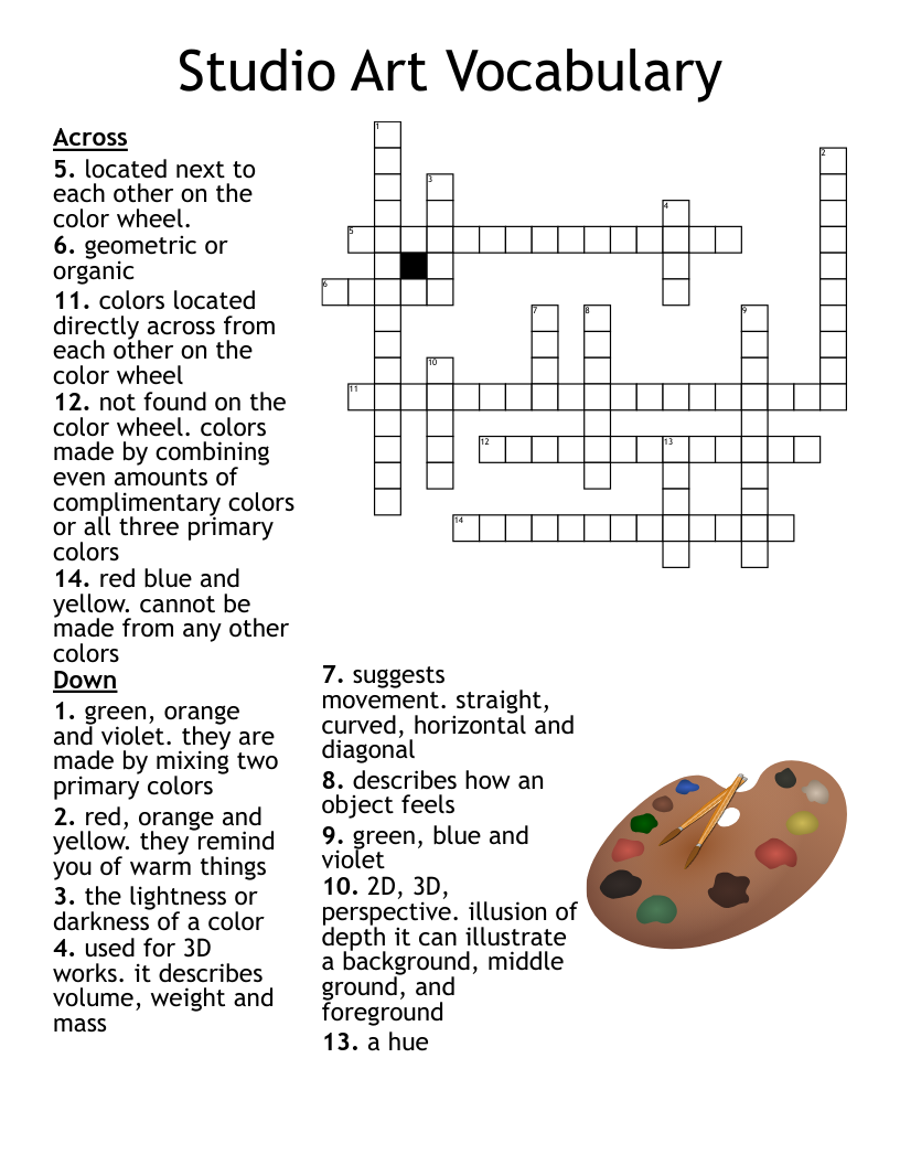 Studio Art Vocabulary Crossword WordMint