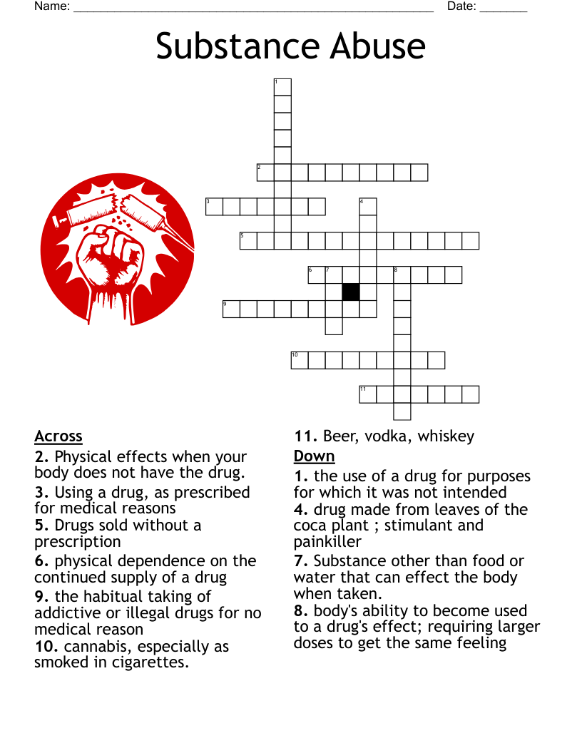 Substance Abuse Crossword WordMint Substance Abuse Crossword WordMint
