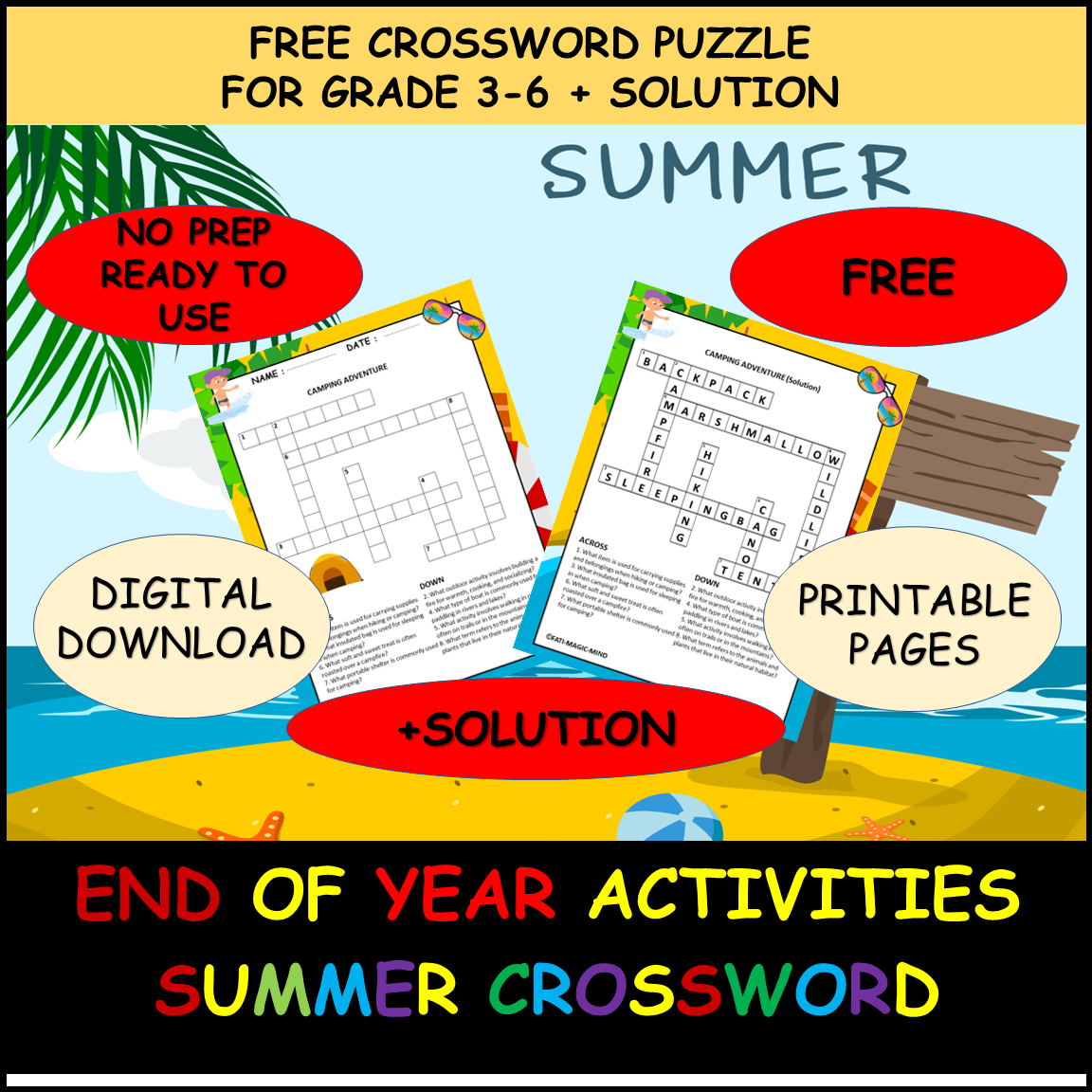 Summer Crossword Puzzle 10 Fun End Of The Year Activities Grd3 6 
