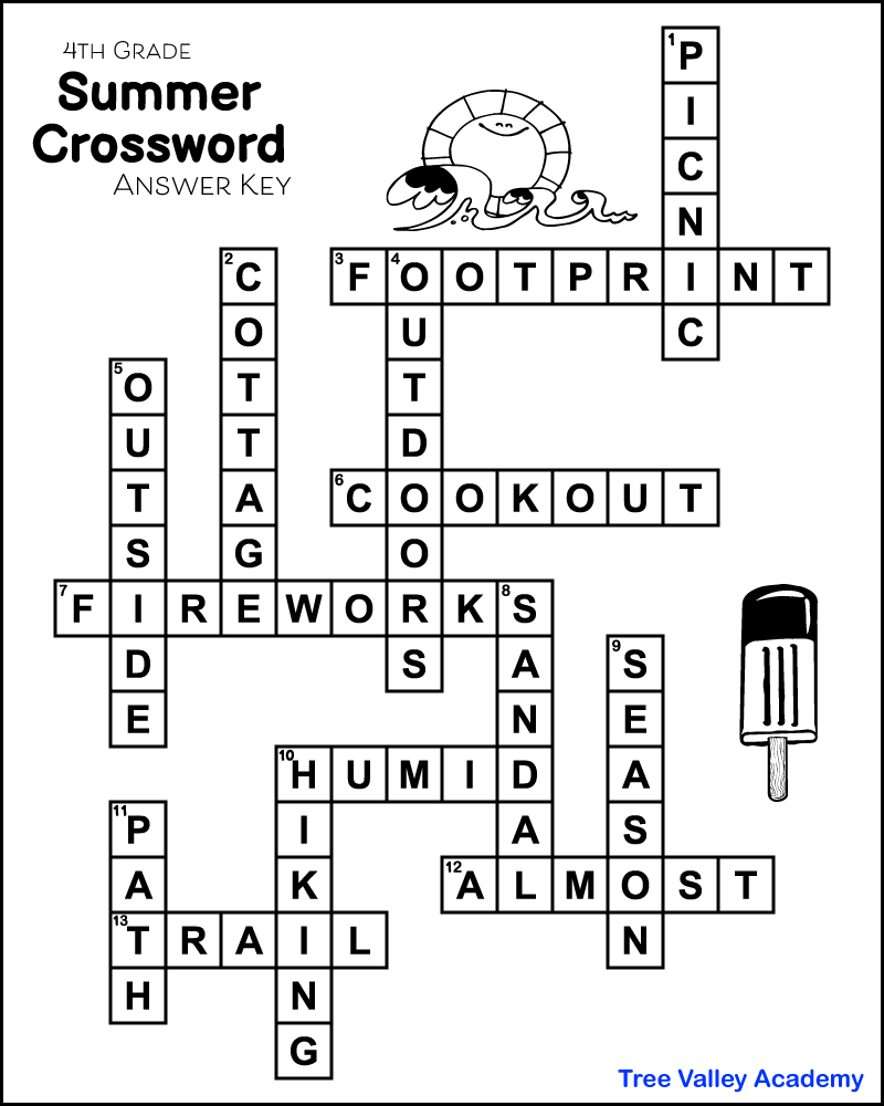 Summer Crossword Puzzles For Kids Tree Valley Academy Summer Crossword Puzzles For Kids Tree Valley Academy