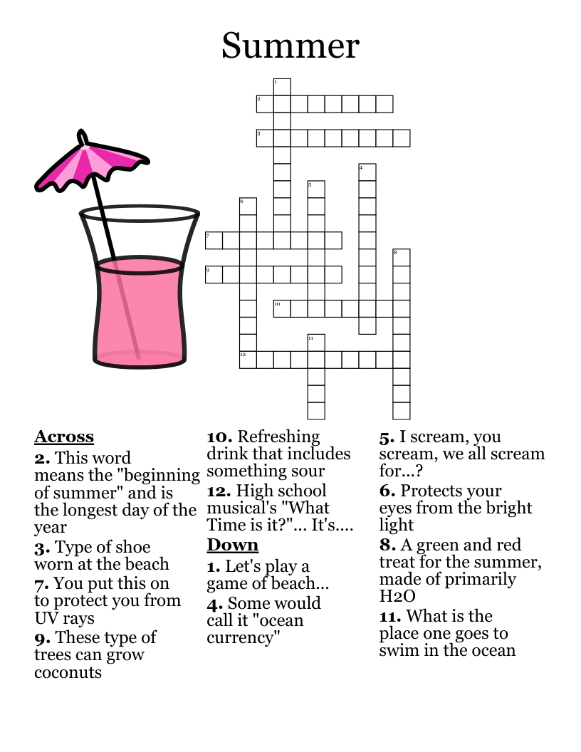 Summer Crossword WordMint Summer Crossword WordMint