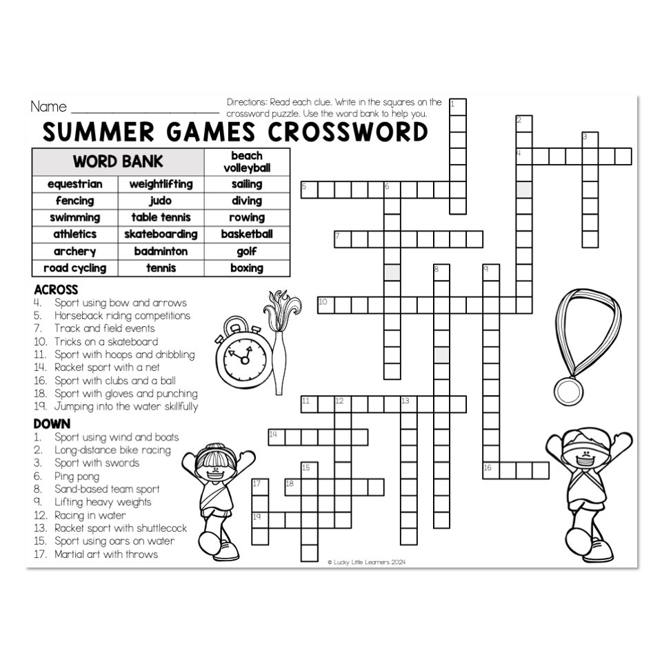 Summer Games Vocabulary Summer Games Crossword Lucky Little 
