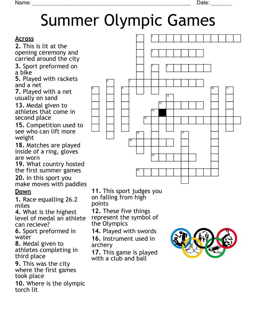 Olympics Crossword Puzzle Printable Olympics Crossword Puzzle Printable