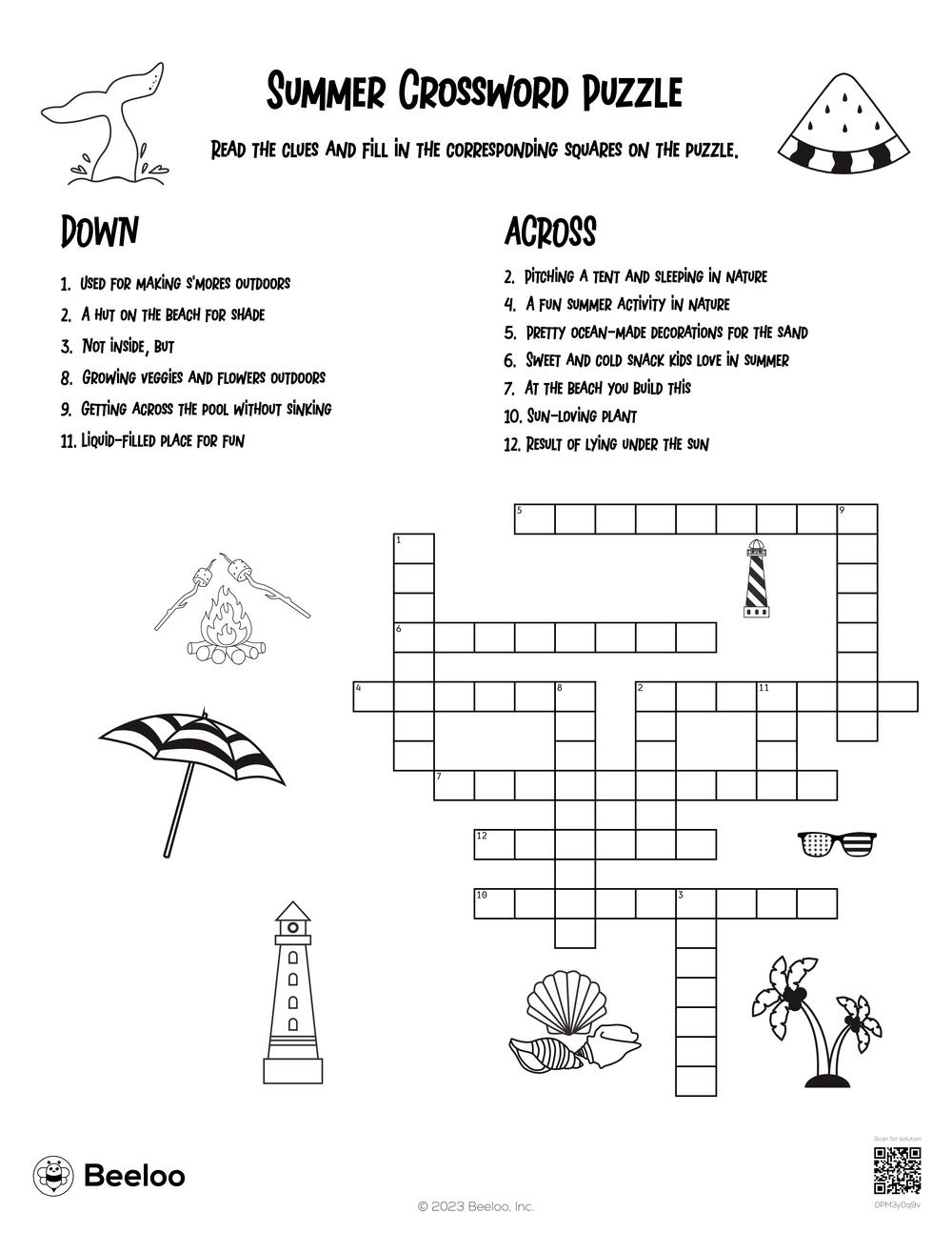 Summer themed Crossword Puzzles Beeloo Printable Crafts And Activities For Kids Summer themed Crossword Puzzles Beeloo Printable Crafts And Activities For Kids
