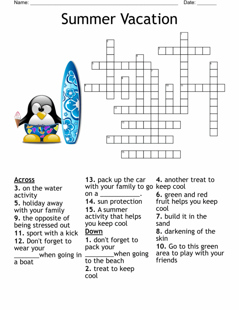 Summer Vacation Crossword WordMint