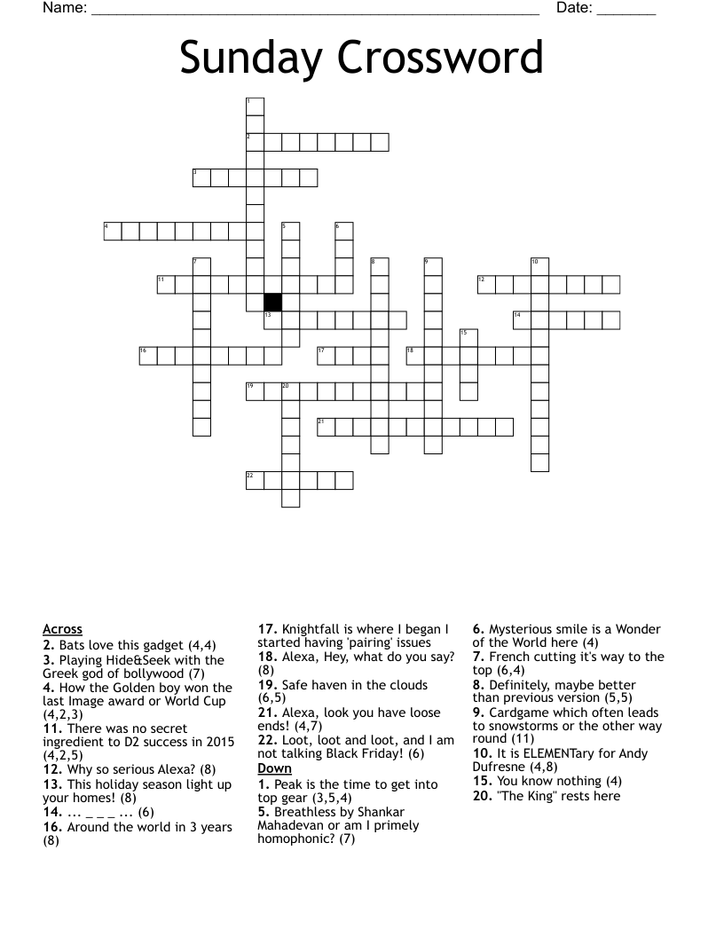 Sunday Crossword WordMint Sunday Crossword WordMint