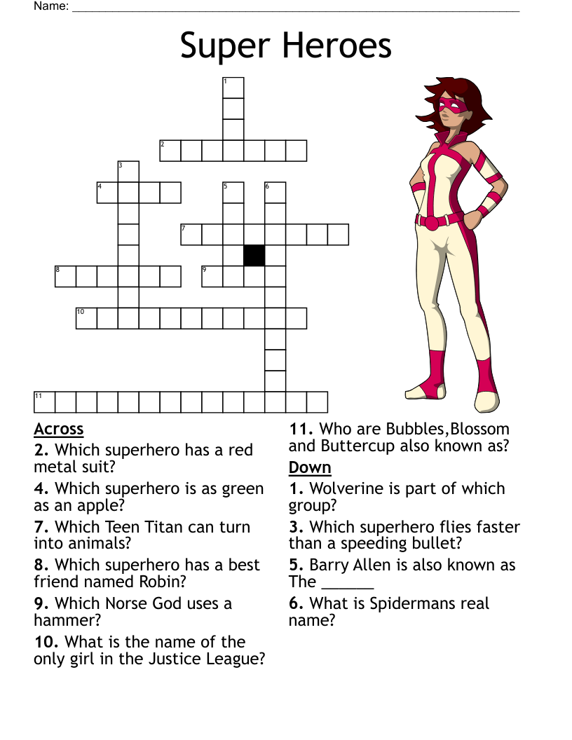 Super Heroes Crossword WordMint