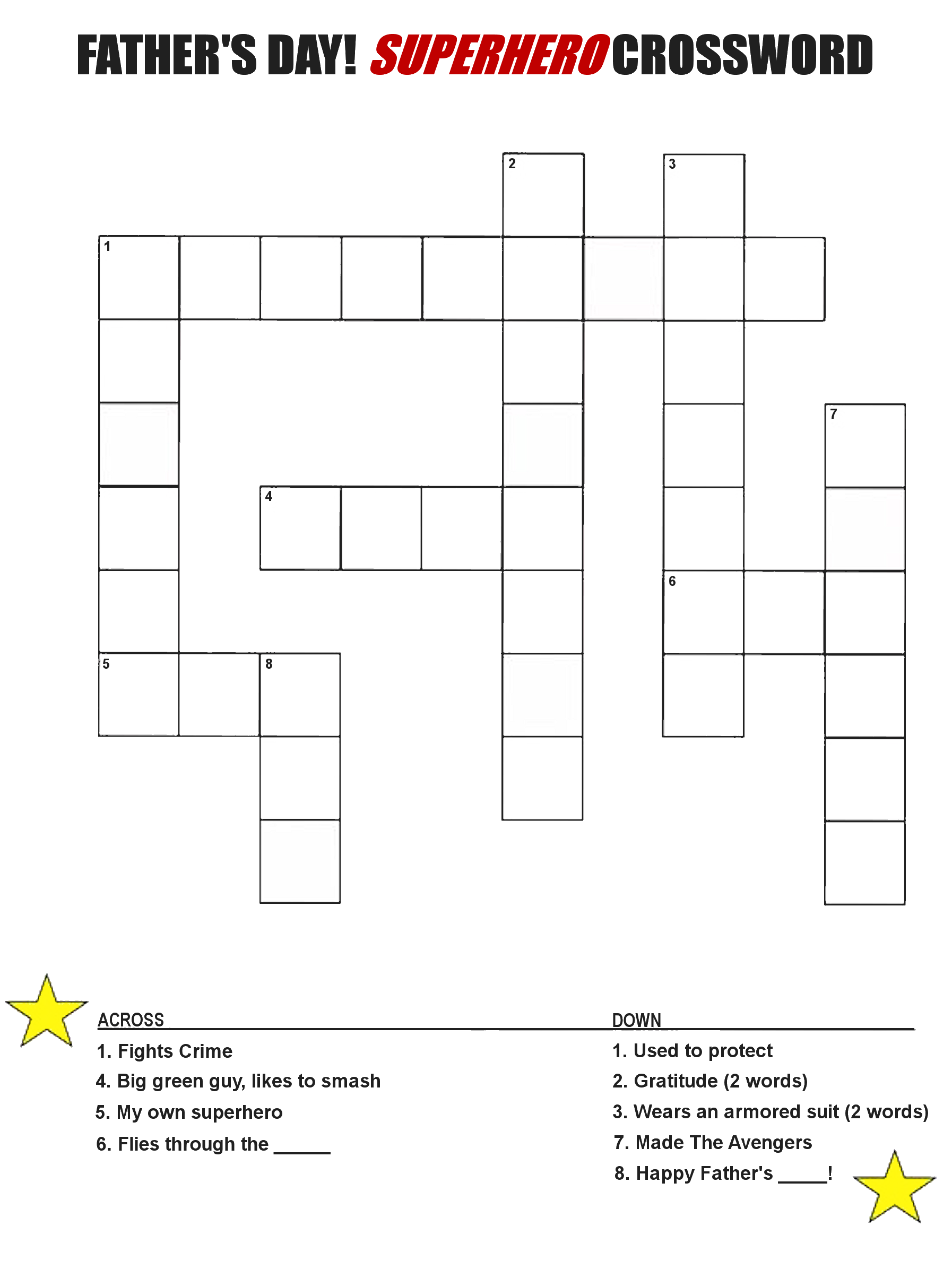 Superhero Father s Day Crossword Printable Our Kid Things