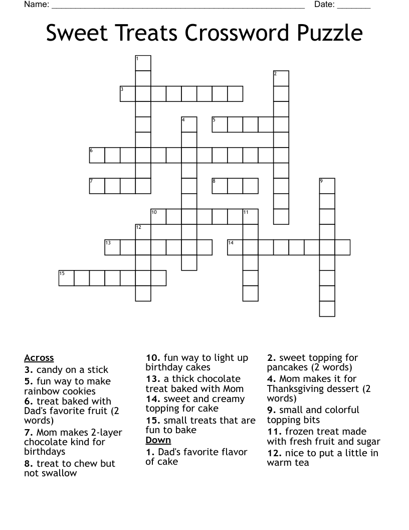 Sweet Treats Crossword Puzzle WordMint Sweet Treats Crossword Puzzle WordMint