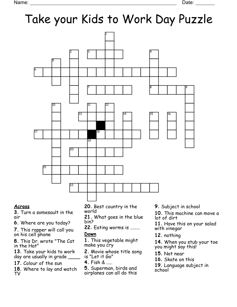 Take Your Kids To Work Day Puzzle Crossword WordMint